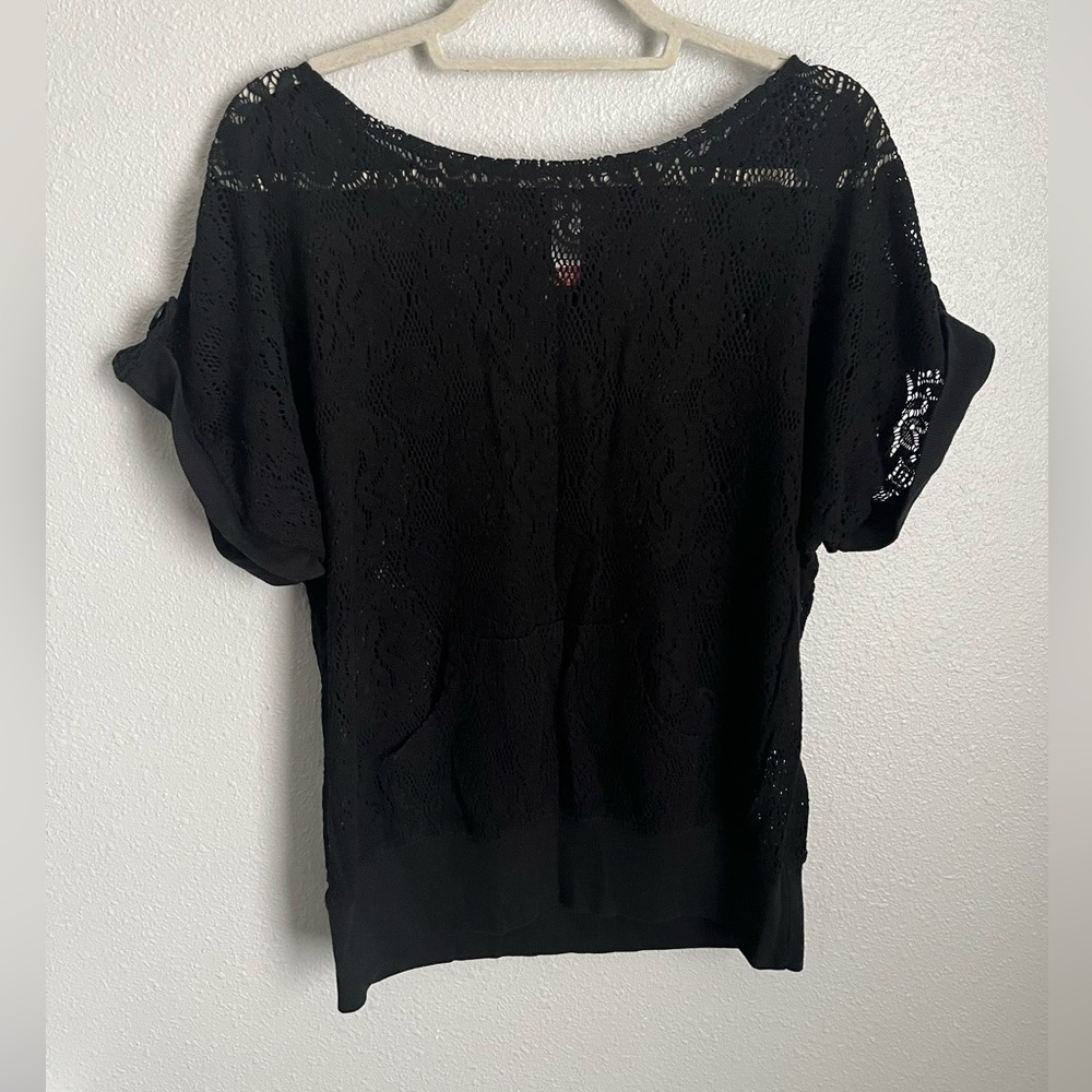 No Boundaries Black Lace Mesh Top Size XL